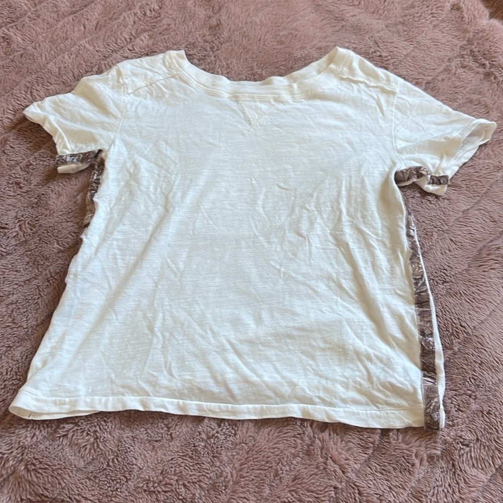 Splendid, size 12, white t-shirt with velvet stripes